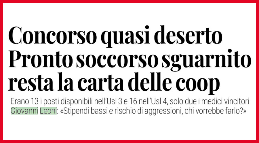 Clicca per accedere all'articolo Quasi deserto il bando per i Pronto Soccorso: l'amarezza di Leoni sulla Nuova Venezia