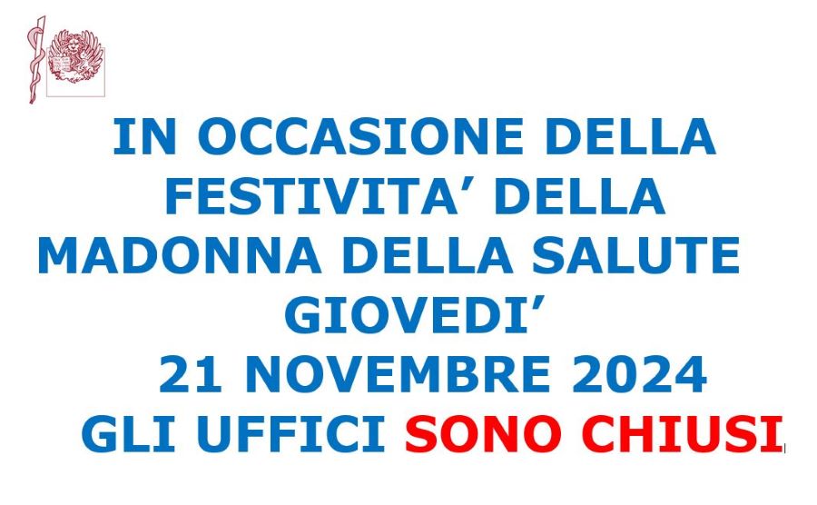 Clicca per accedere all'articolo Chiusura uffici 21 novembre 2024