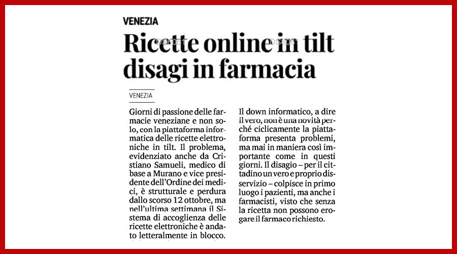 Clicca per accedere all'articolo Piattaforma SAR ancora in tilt, problemi con le ricette. Samueli lancia un nuovo allarme