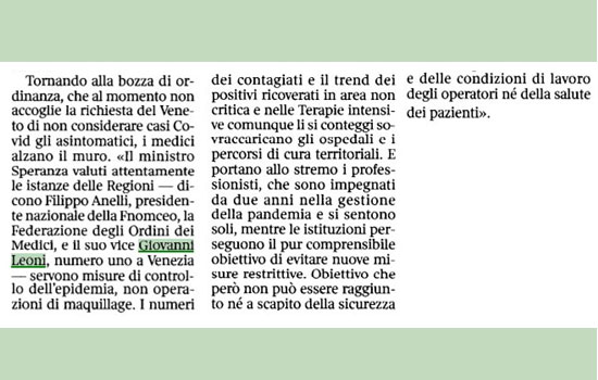 Clicca per accedere all'articolo Conteggio positivi, Leoni: «Serve controllo non operazioni di maquillage»